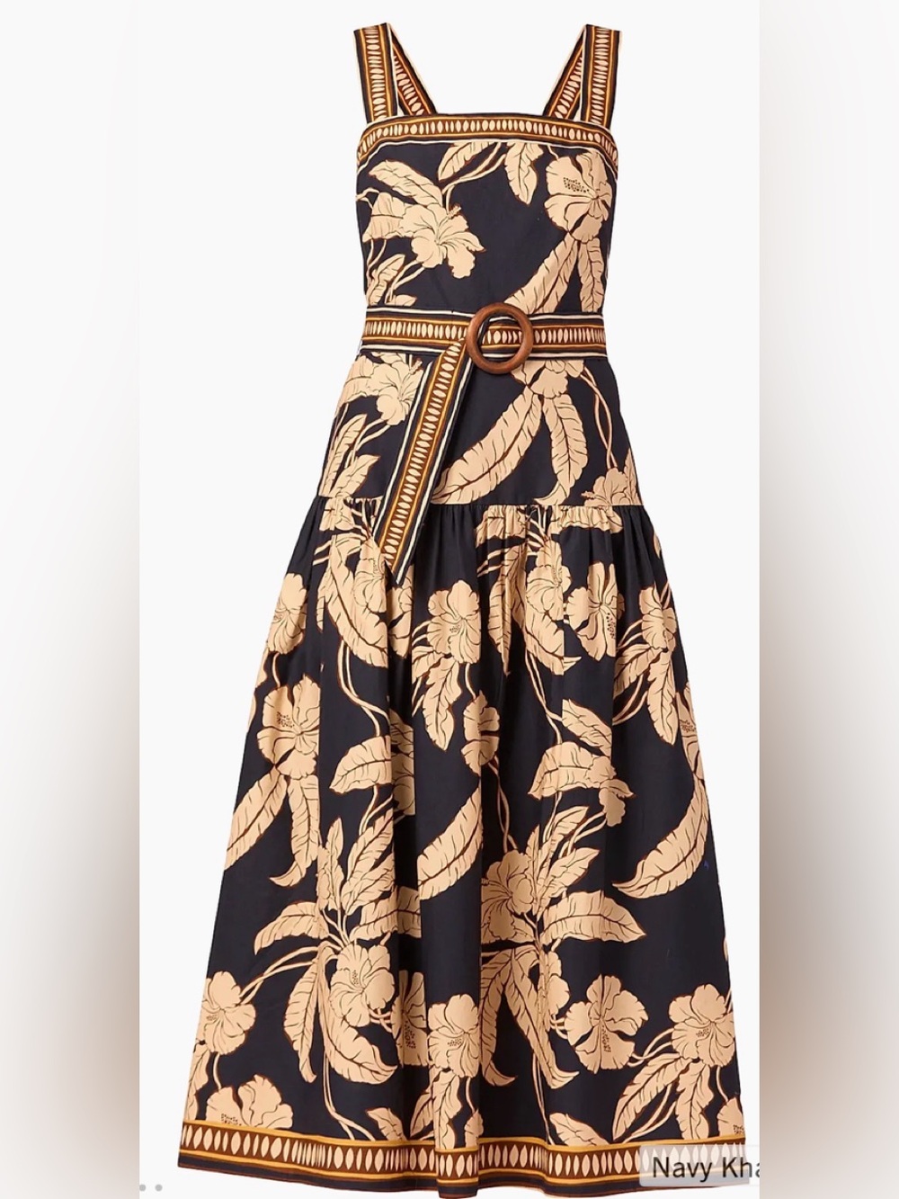 Shoshanna Kora Printed Navy Khaki Floral Belted Midi Dress Size 0 NWT NEW - Picture 2 of 4